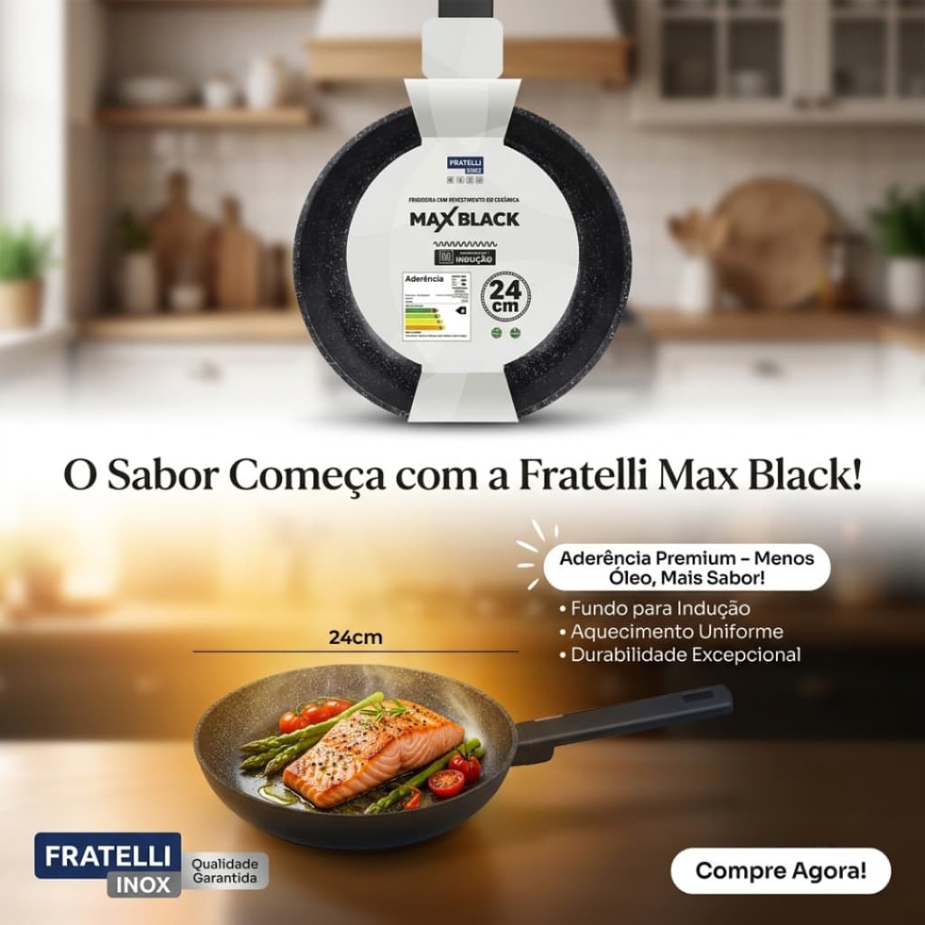 Frigideira Antiaderente Cerâmica com Fundo de Indução 24cm - Preta