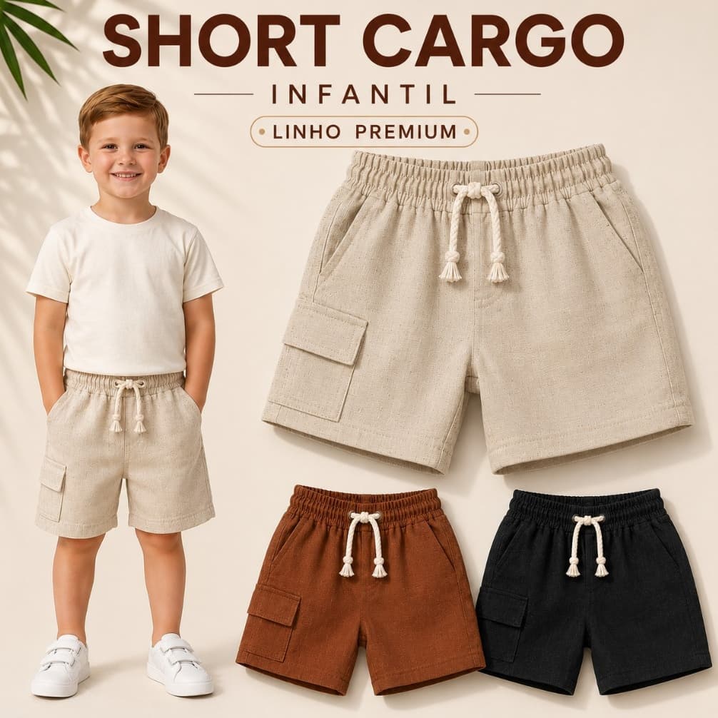 Short Linho Infantil Menino Bermuda Mauricinho Premium Leve e Confortável Direto da Fábrica