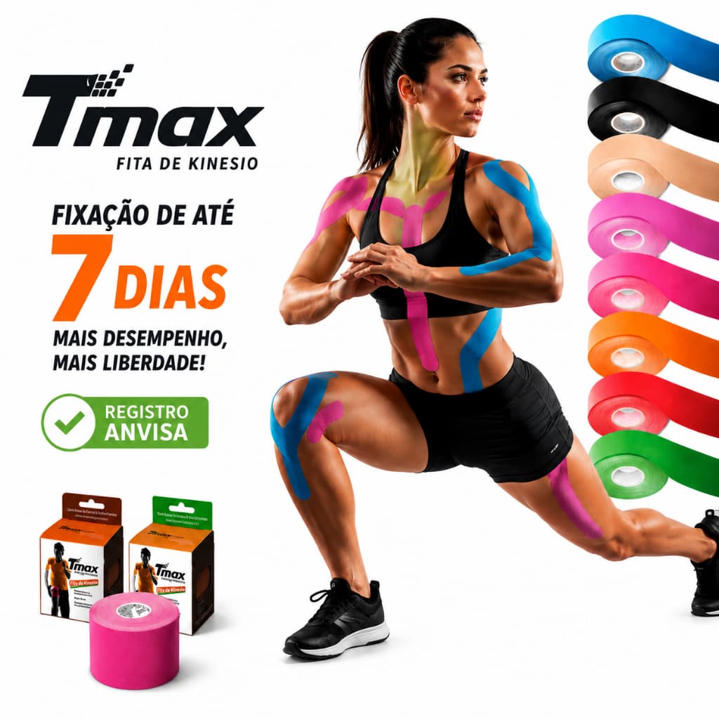 Bandagem Elástica Adesiva TMAX 5 Metros Kinesio Muay Thai Boxe Joelho Curativo Fisioterapia