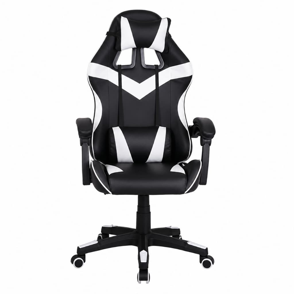 Cadeira Gamer Ergonômica Reclinável Preta e Branca com Almofadas e Regulagem de Altura