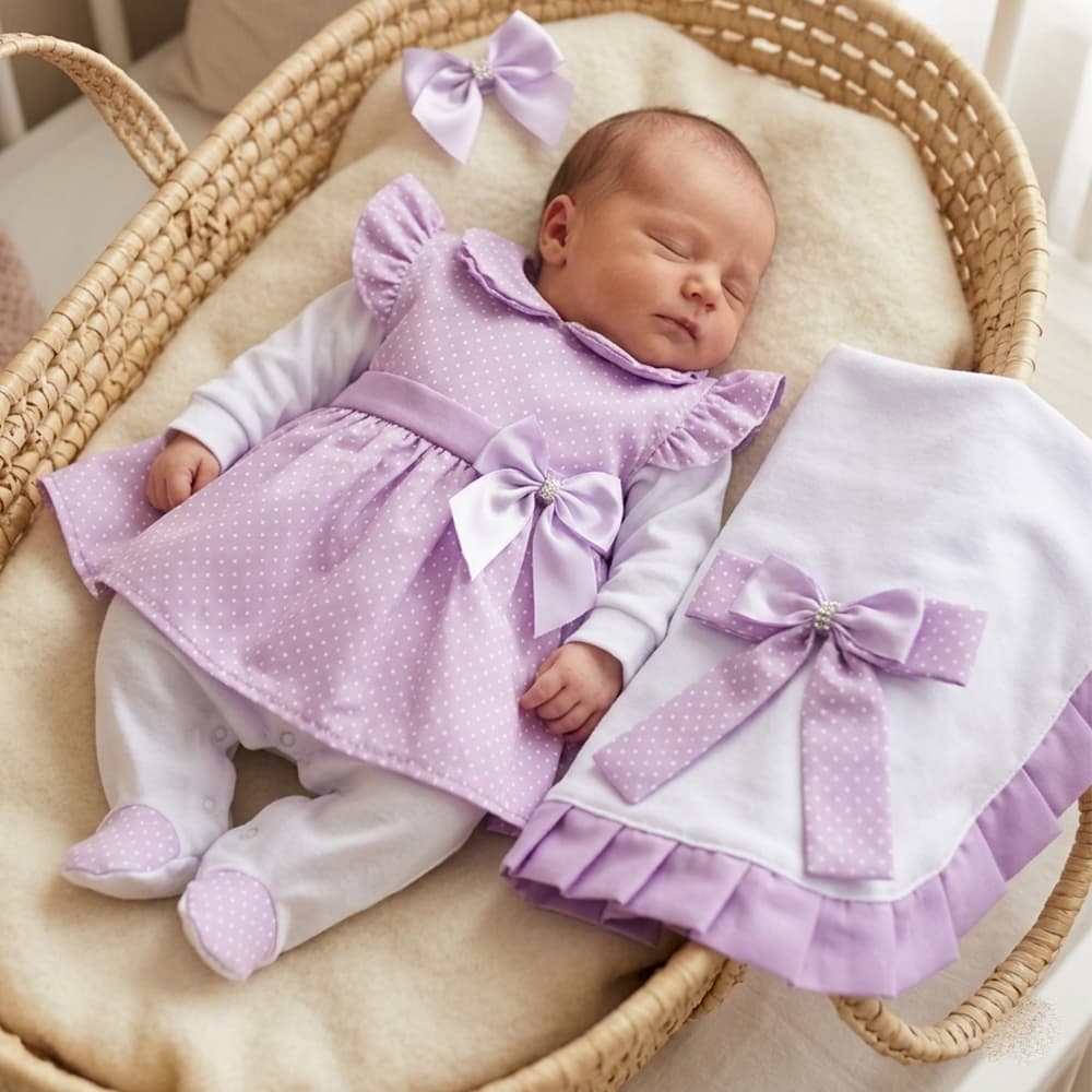 Saída de Maternidade Menina Maya Baby Poá 05 Peças Delicada