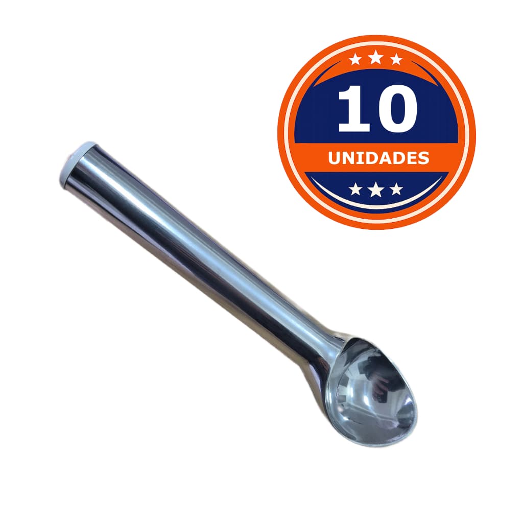 Kit 10 Boleador Para Sorvete Açaí Cabo Curto Profissional Alumínio Concha 19cm