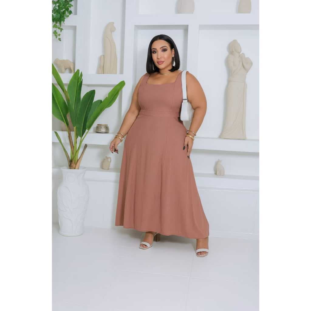 Vestido Feminino Longo Plus Size Liso Elegancia G/GG/G1