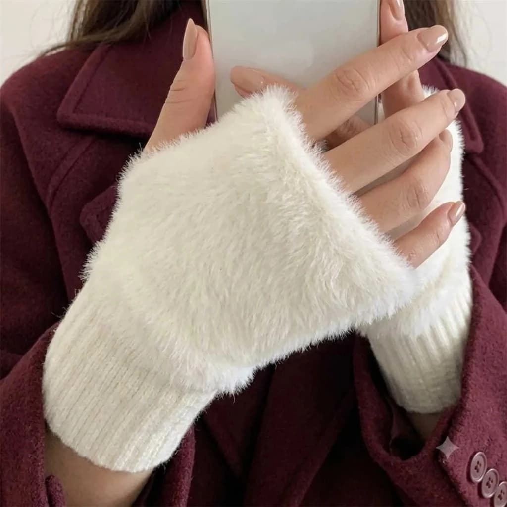 Luva de Frio Termica Peluciada Meio Dedo Inverno Macia Para Celular Academia Viagem Par