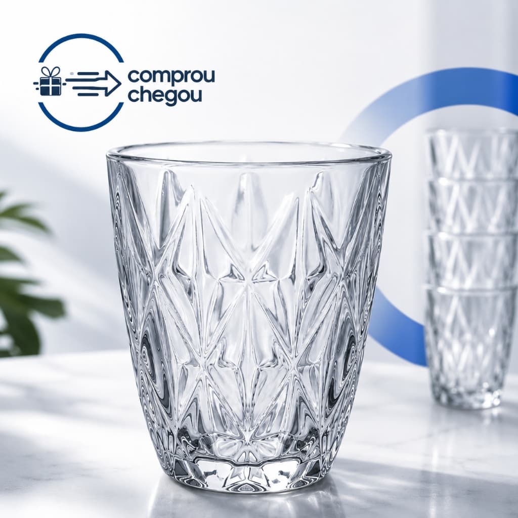 Jogo 6 Copos Diamond 300ml Vidro Grosso Diamante Egipcio Luxo Moderno Resistente Buffet Casual Baixos Transparente