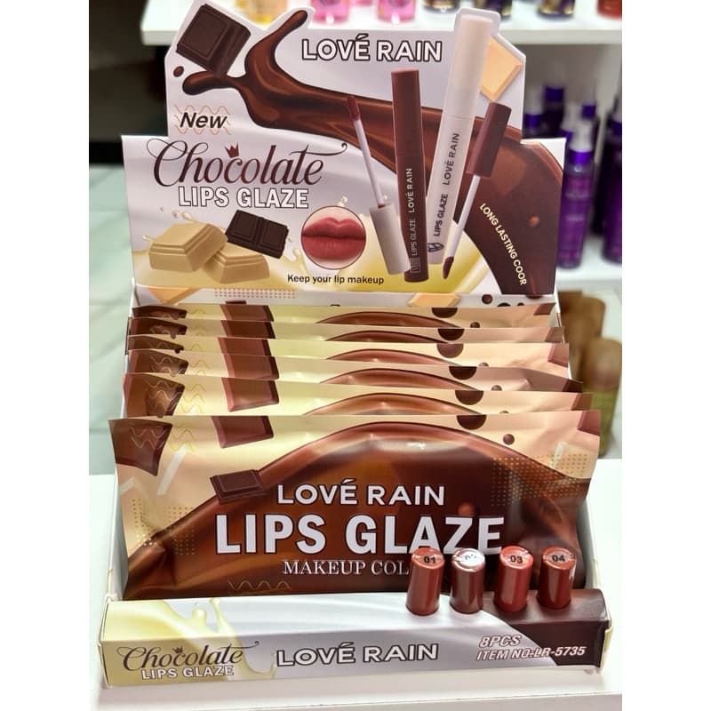 Lips Glaze 4 em 1 Chocolate kit Love Rain/ Lip gloss/Produto para Labial