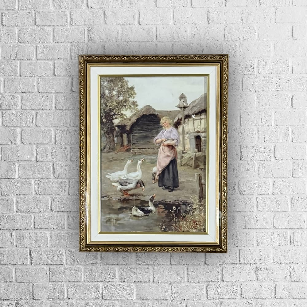 Quadro decorativo | arte clássica | moldura com vidro | A Menina dos Gansos