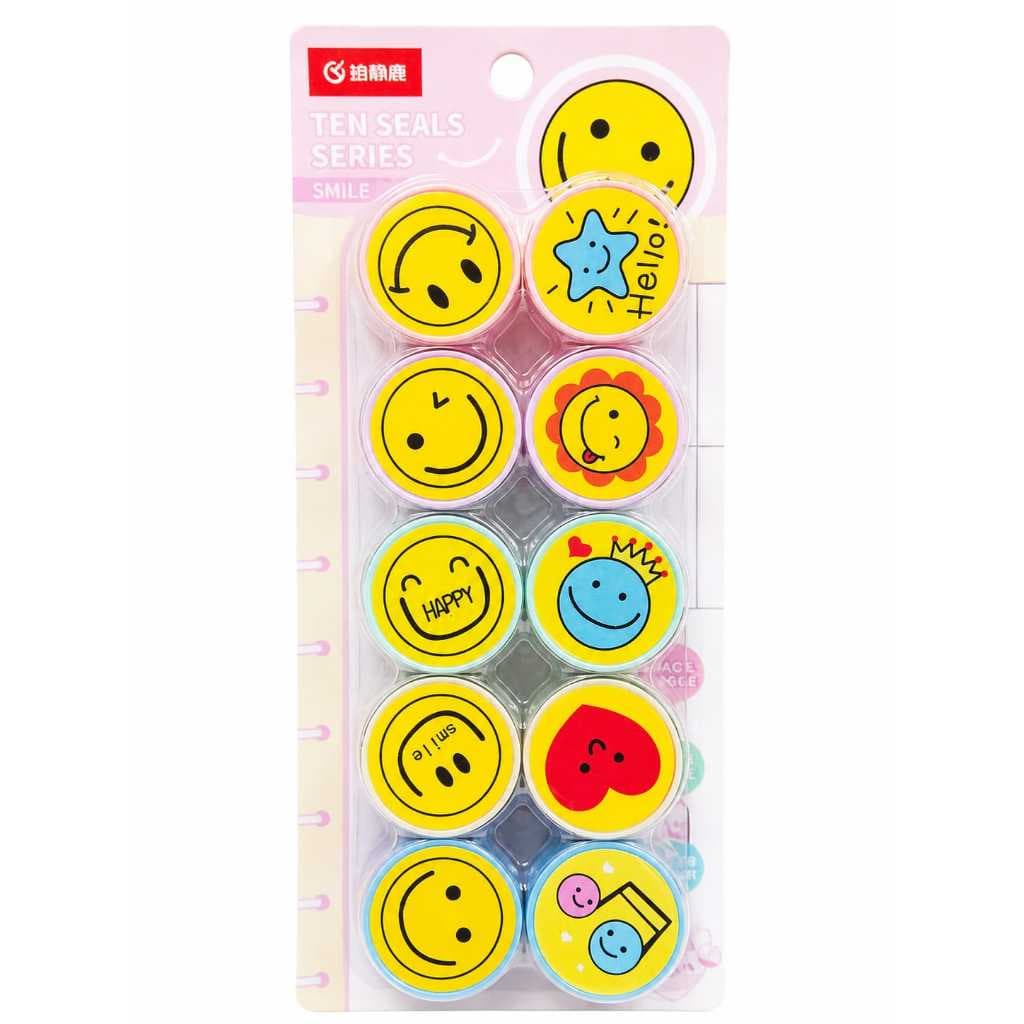 Kit 10 Carimbos Smile Kawaii | Carimbos Divertidos Emoji para Material Escolar