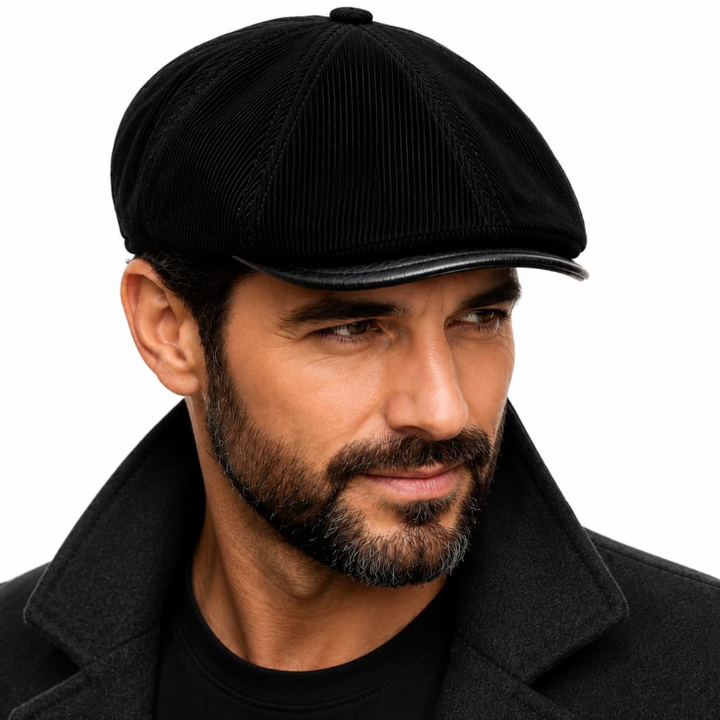 Boné Boina Masculina Veludo Cotelê Ajustável Retrô Inglesa Aba Couro Premium Casual Elegante