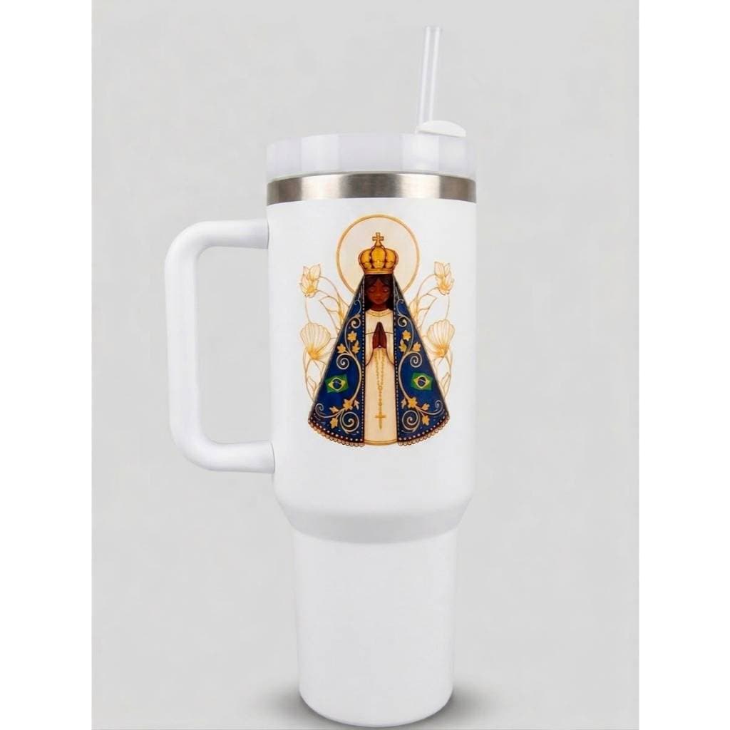 Copo Térmico 1200ml Nossa Senhora Aparecida Inox com Tampa e Canudo + Gravação a Laser no Nome | Parede Dupla | DTF UV