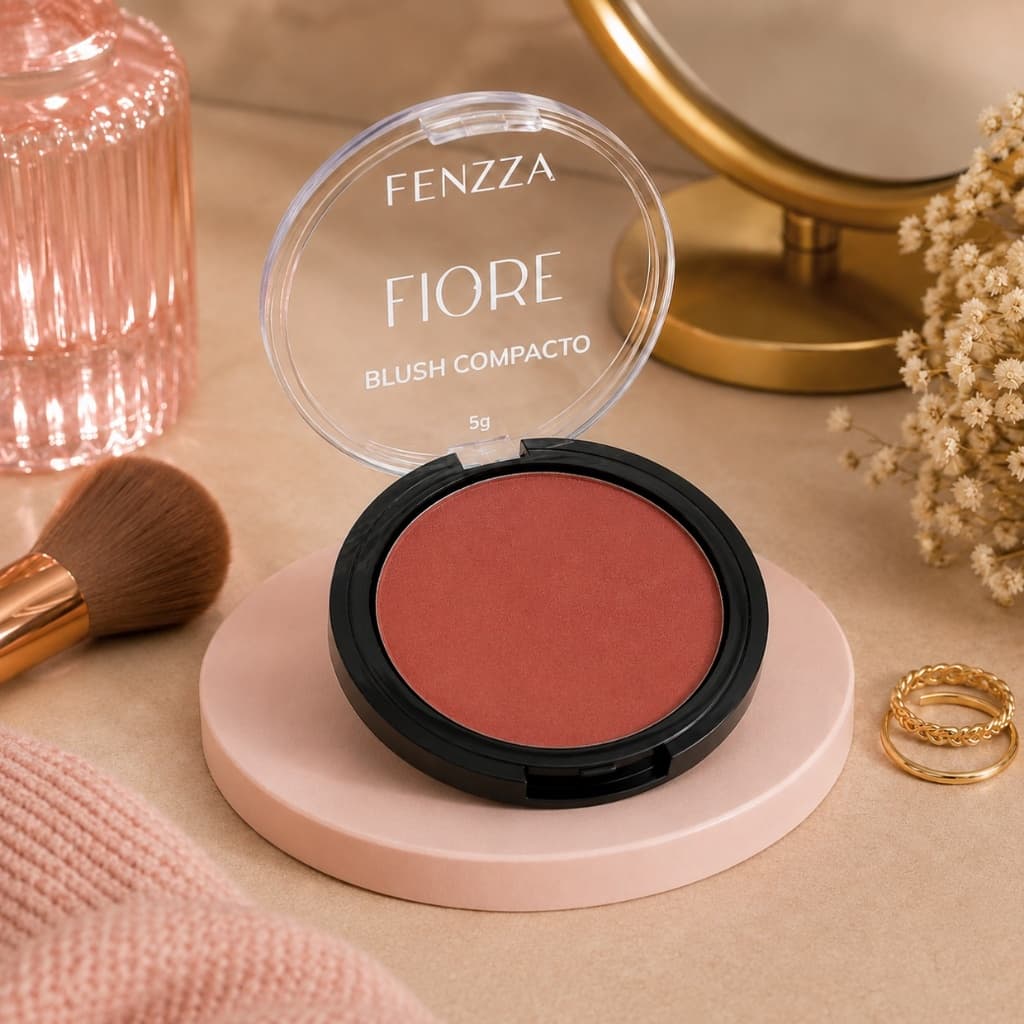 Blush Compacto Fiore Fenzza Maquiagem Facial Alta Pigmentação Efeito Natural Longa Duração Portátil