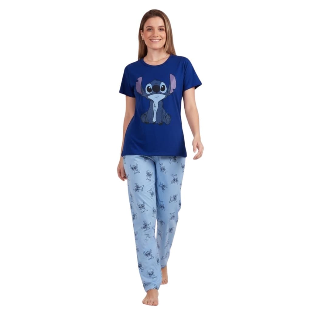 Pijama Feminino Meia Estação Manga Curta e Calça Longa Estampada Confortável