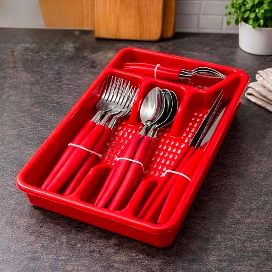 Jogo de Talheres 25 Peças Aço Inox com Porta Talheres Organizador Faqueiro 6 Pessoas