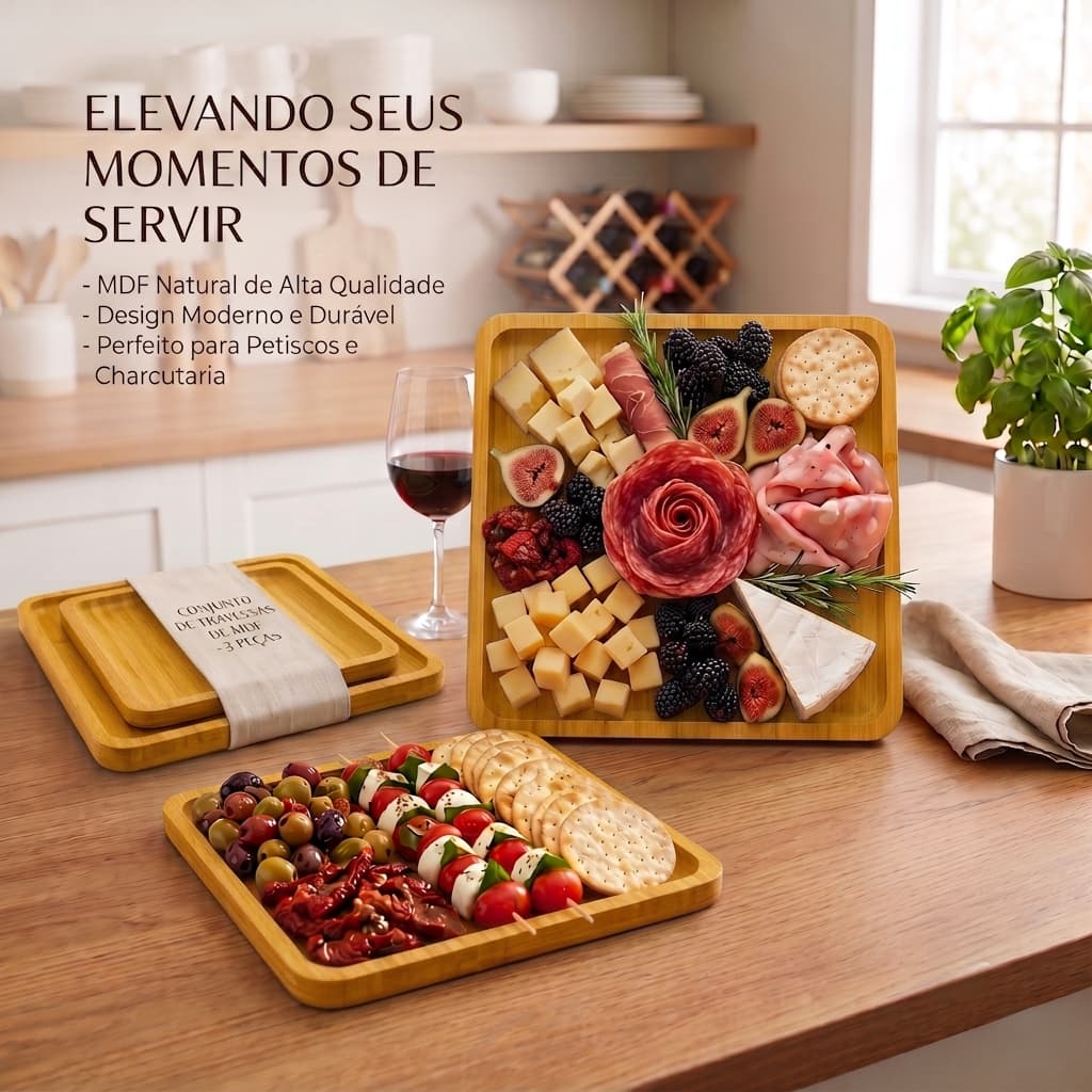 Bandeja/ Petisqueira/ Tábua quadrada - Tabua de Frios Prato Decorativo para Petiscos