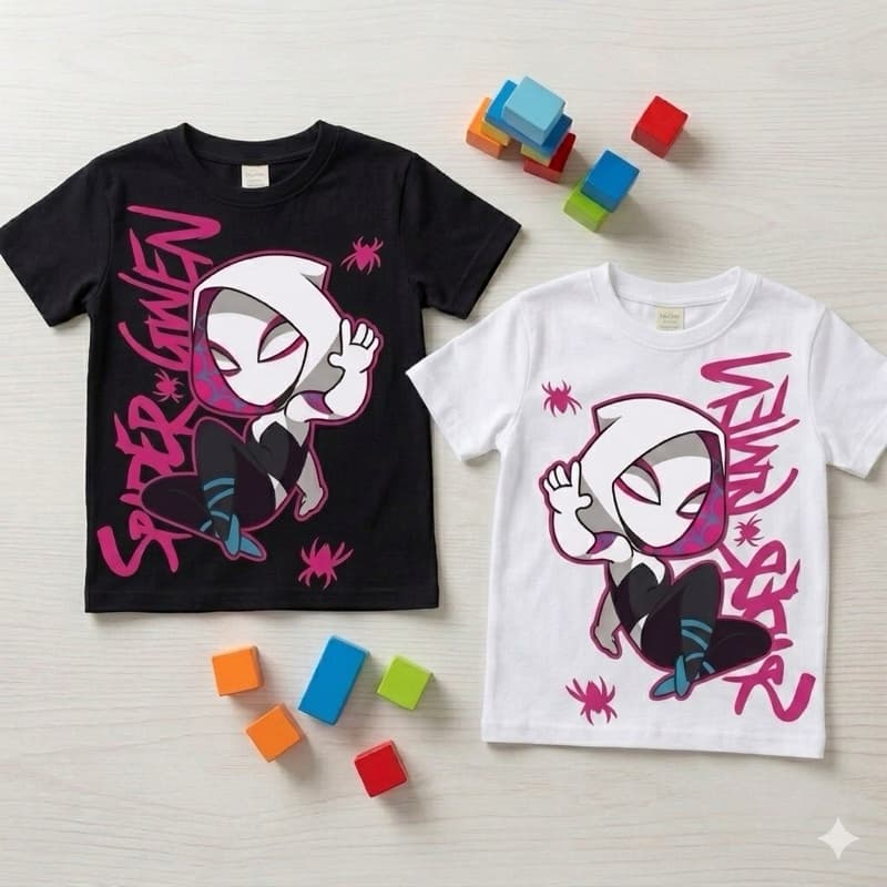 Camiseta Infantil Spider-Gwen Mulher Aranha Aranhaverso Blusa Personagem Geek Estampa Premium