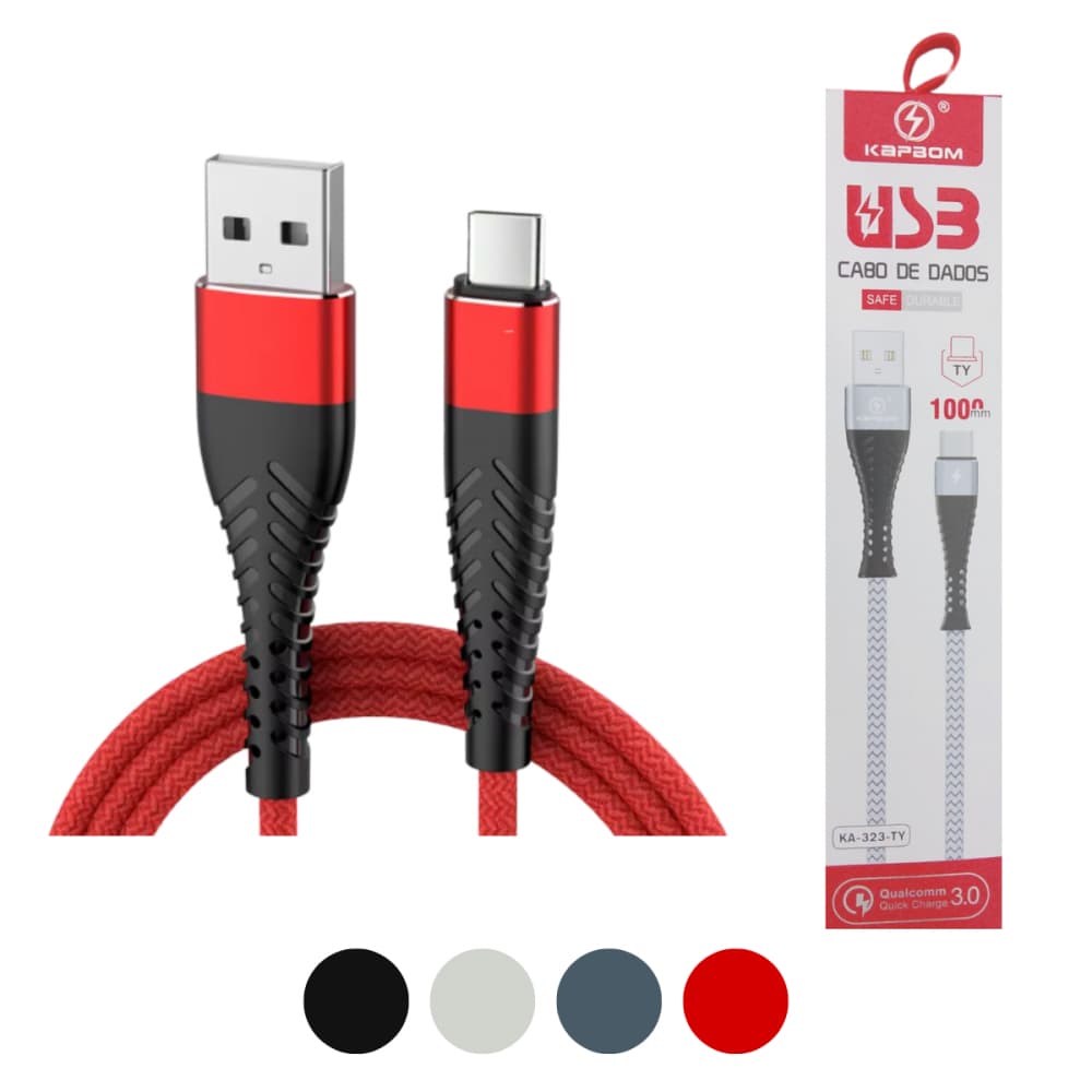 Cabo USB Tipo-C 3.0A Turbo 1 Metro Kapbom KA-323-TY