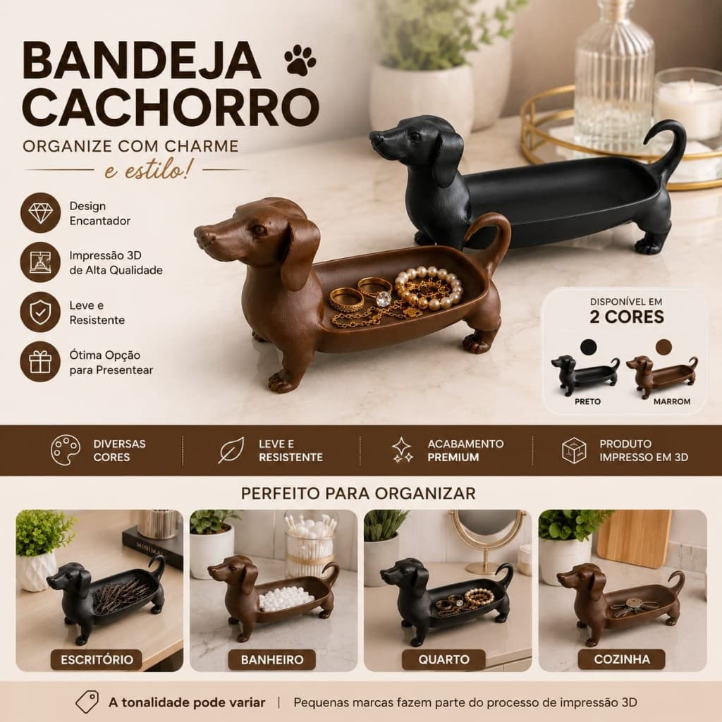 Porta Treco Cachorro Salsicha Decorativo Moderno Preto e Marrom