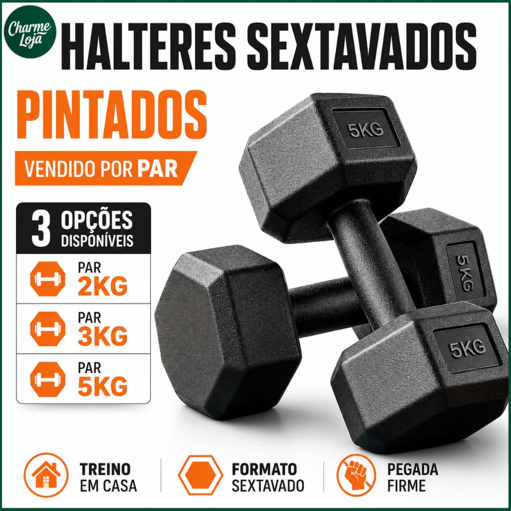Par de Halteres Sextavados Pintados 2/3/5 kg para Musculação e Treino em Casa Treino de braços