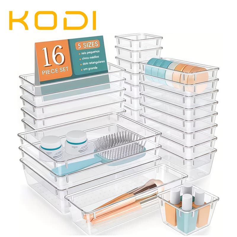 Kit 16 Gavetas Organizadoras para Geladeira  Cristal, Modular e Multiuso -R3