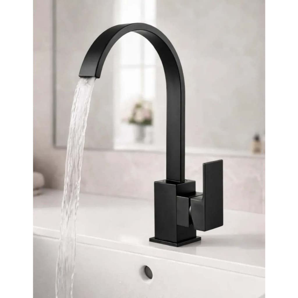 Torneira Cozinha Luxo Bica Alta Monocomando Água Quente Fria Preta Fosca Alto Padrão