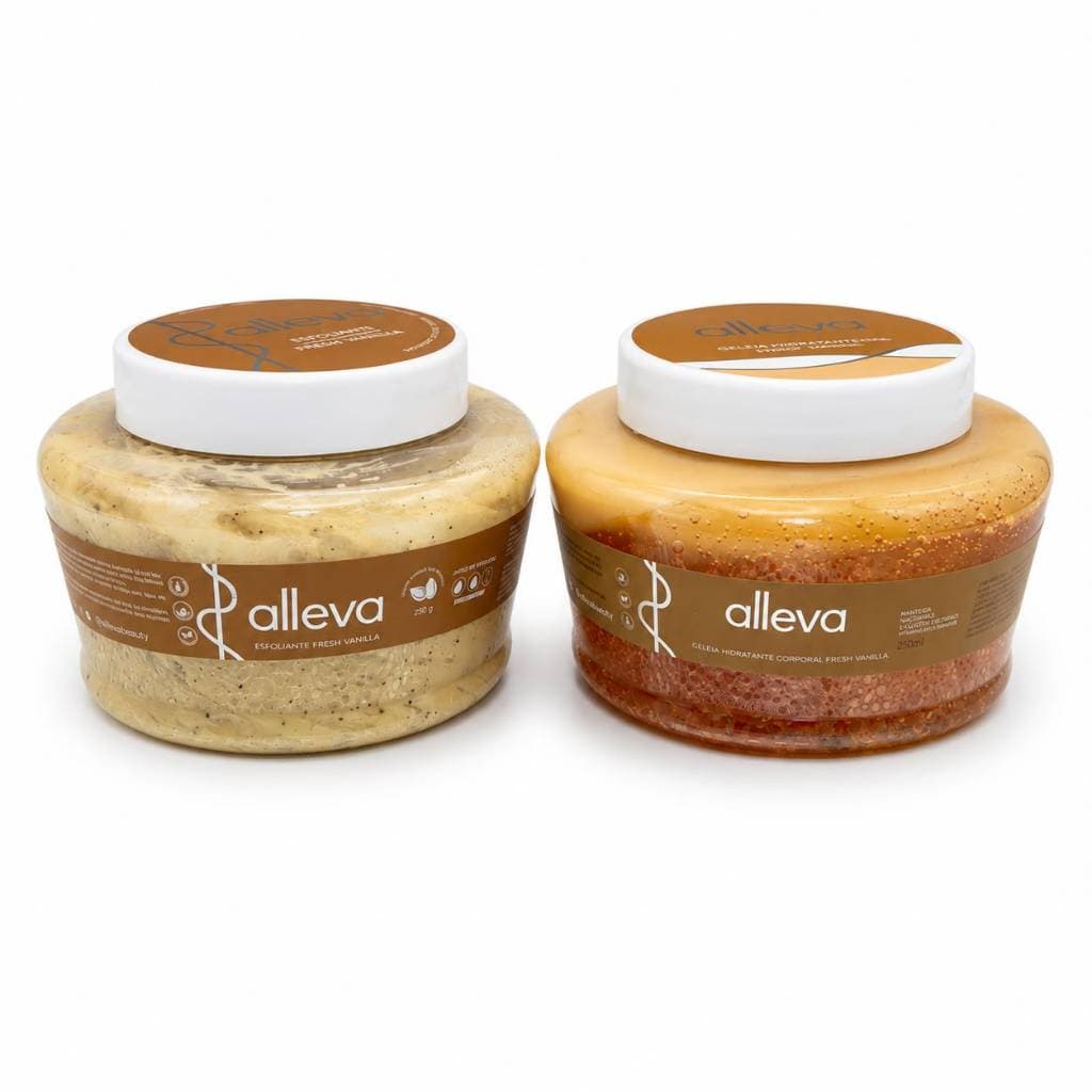 Kit Alleva Skin – Esfoliante + Geleia Hidratante Corporal 250g (Escolha a fragrância)