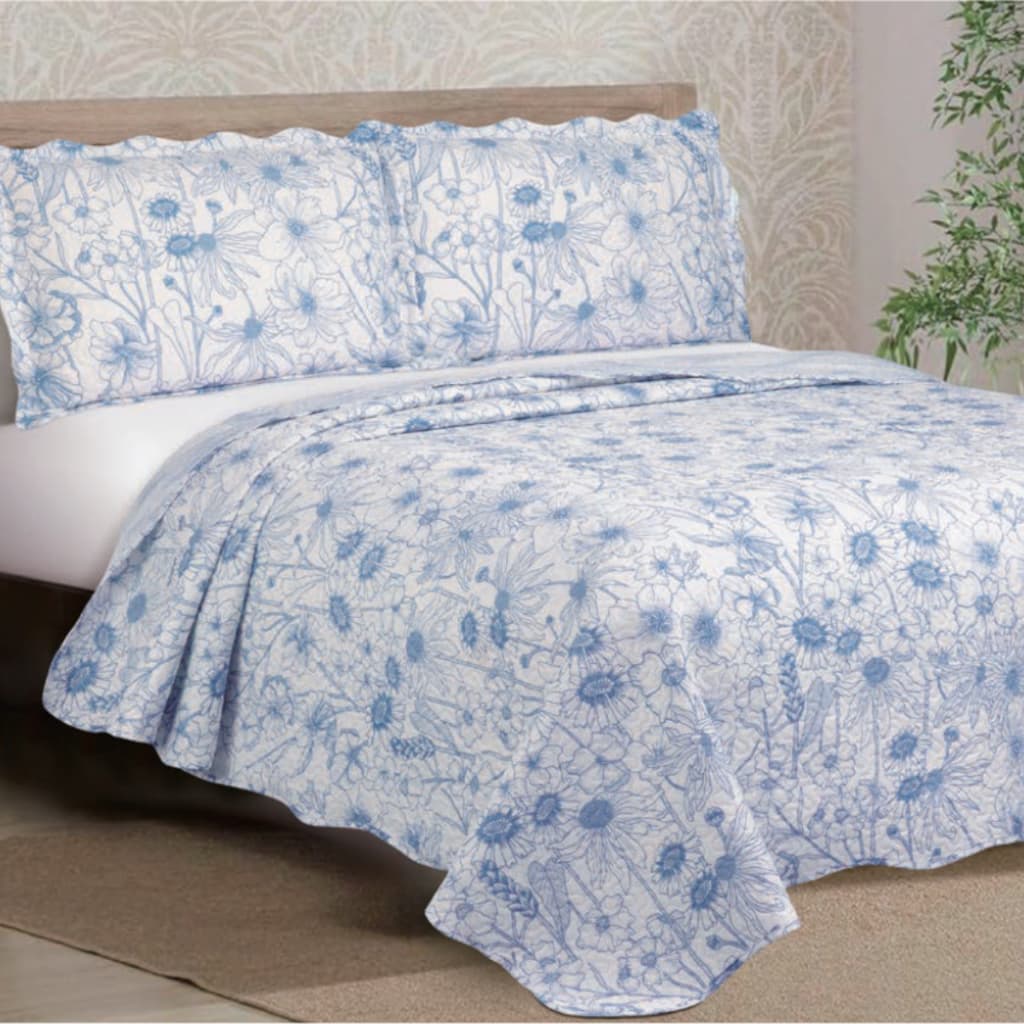 Kit Cobre Leito Colcha Estampado Dupla Face Floral 3 Peças Solteiro Casal Queen King