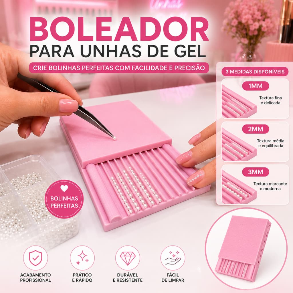 Placa Boleadora para Unhas de Gel I Placa para Bolear Gel I Ferramenta para nail Designer| 1 mm, 2 mm e 3 mm