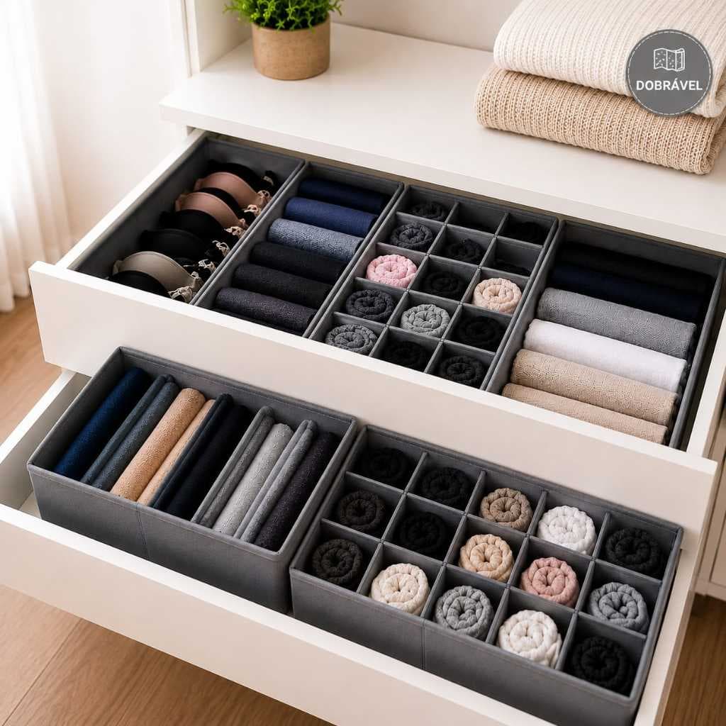 Kit 4 Organizadores de Gaveta Dobrável Colmeia Organizador de Roupas Íntimas Meias Guarda Roupa