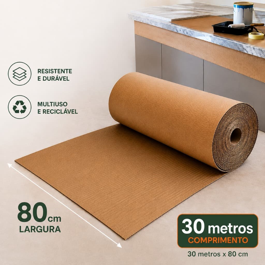 Bobina de Papelão Ondulado Rolo de 80 cm x 30 metros Proteção em Obra Reforma e Embalagem Multiuso