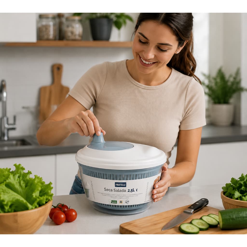 Seca Salada Centrífuga Manual 2,5L Cinza Folhas Verduras Legumes
