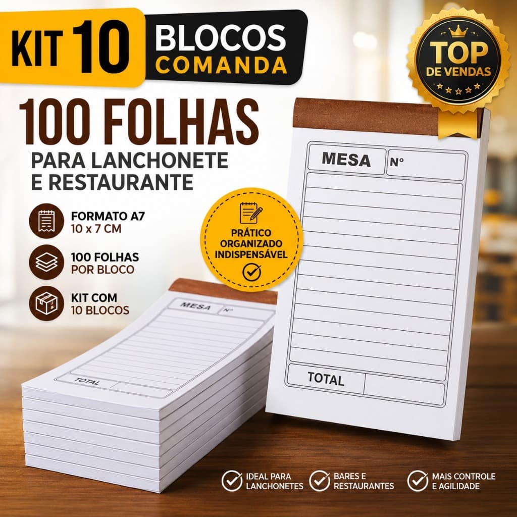 10 Blocos C/ 100 Folhas Comanda P/ Lanchonete / Restaurante