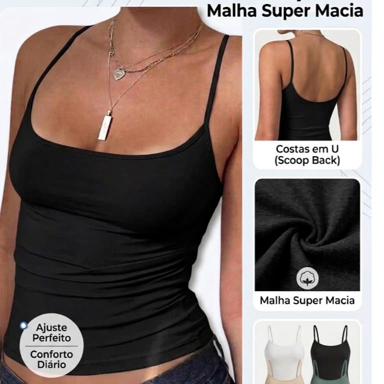 Regatas Básica Blusa De Alcinha Feminina SEM Bojo Suplex Verão Viagem Casual Festival