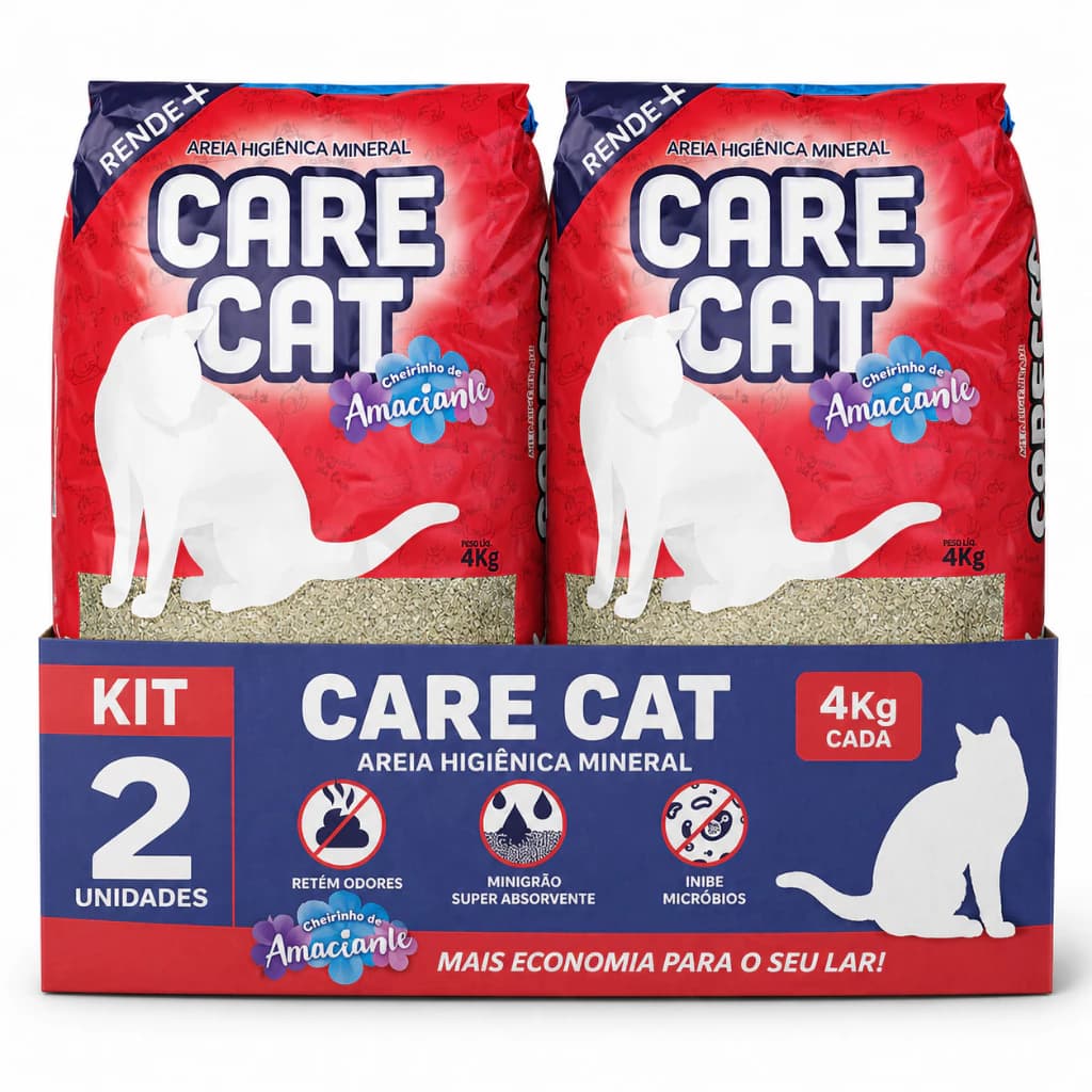 2 Areia Higiênica Carecat Perfumada 4kg Cada Unidade Gato