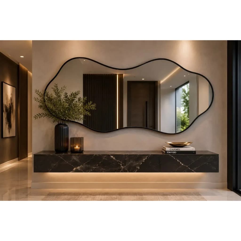 Espelho Orgânico 100x50 Com Moldura Premium Caramelo / Pretro
