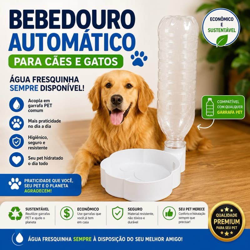 Bebedouro Automático para Cachorro e Gato | Acoplável em Garrafa PET | Comedouro de Água Portátil Pet
