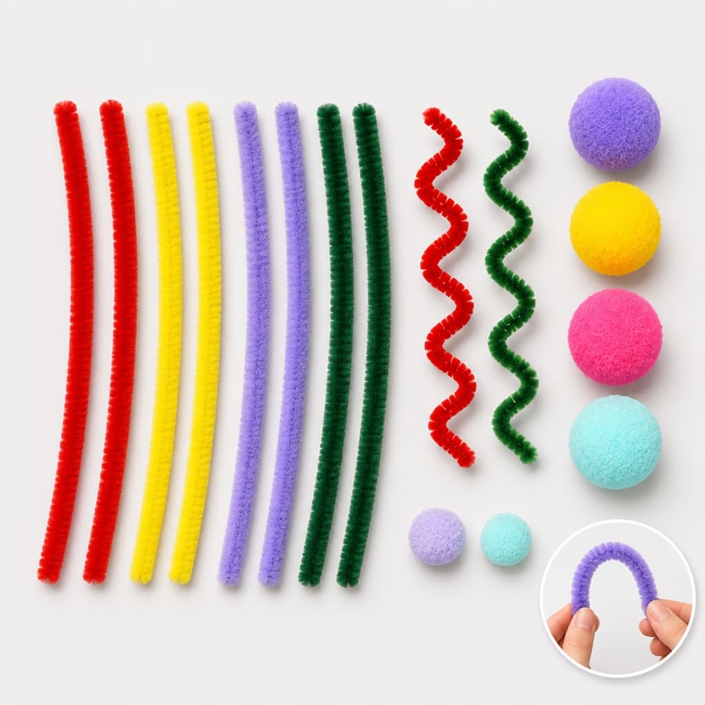 Kit Penteado Cabelo Maluco Infantil Hastes Flexíveis Pompom Faça Você Mesmo