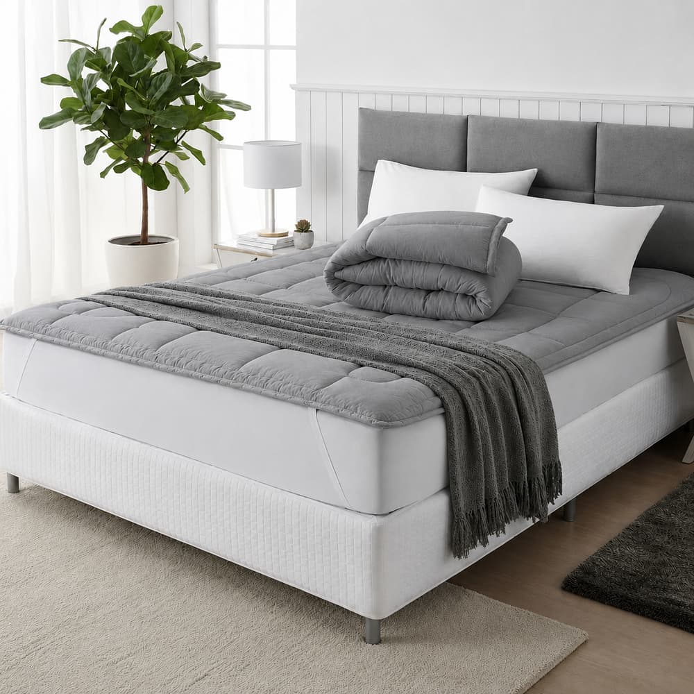 Protetor Colchão Pillow Top Casal Padrão Cinza Cama Box 400 Fios Extra Macio