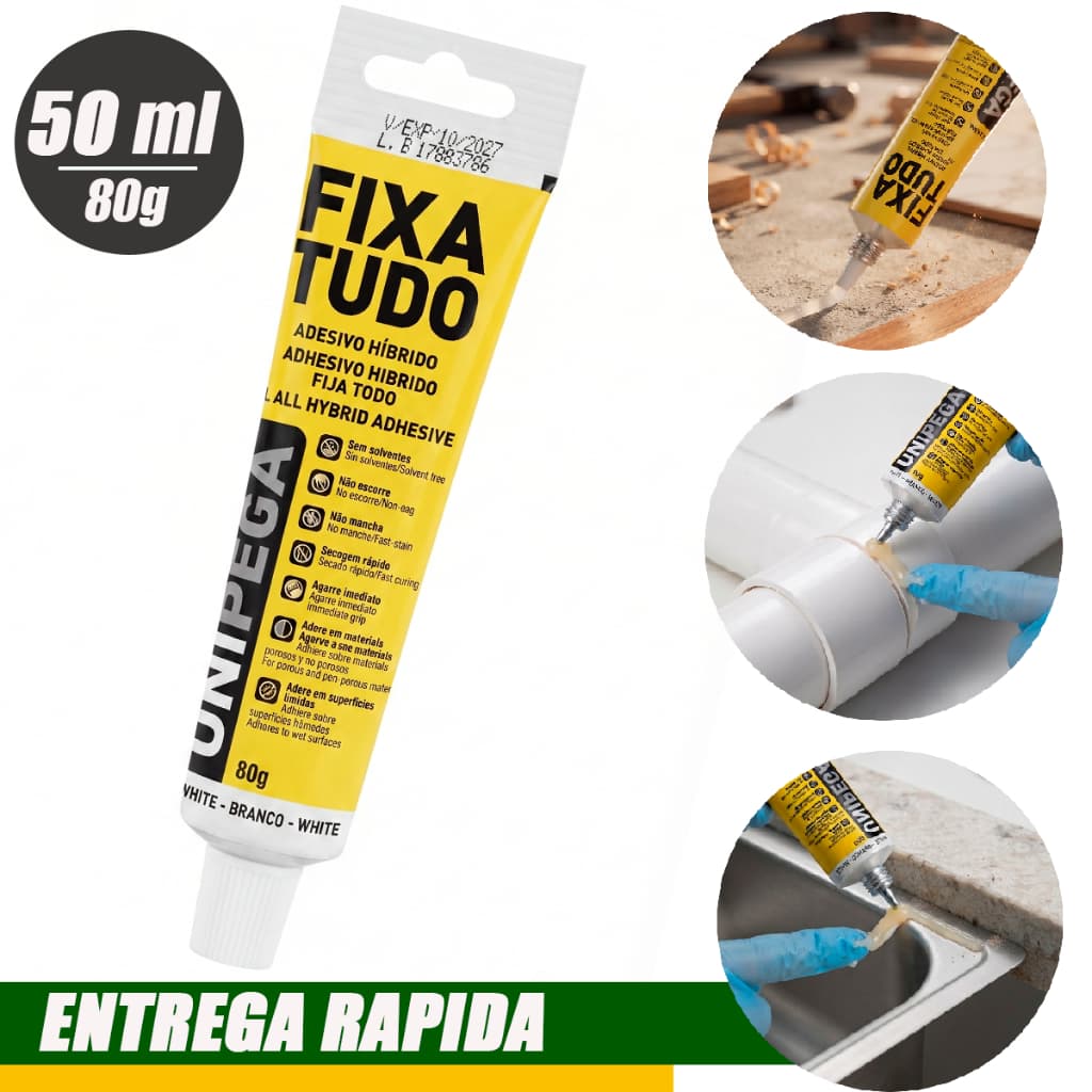 Cola Fixa Tudo Branco 80gr cola até Debaixo D'agua Metais Concreto Vidros Pedras