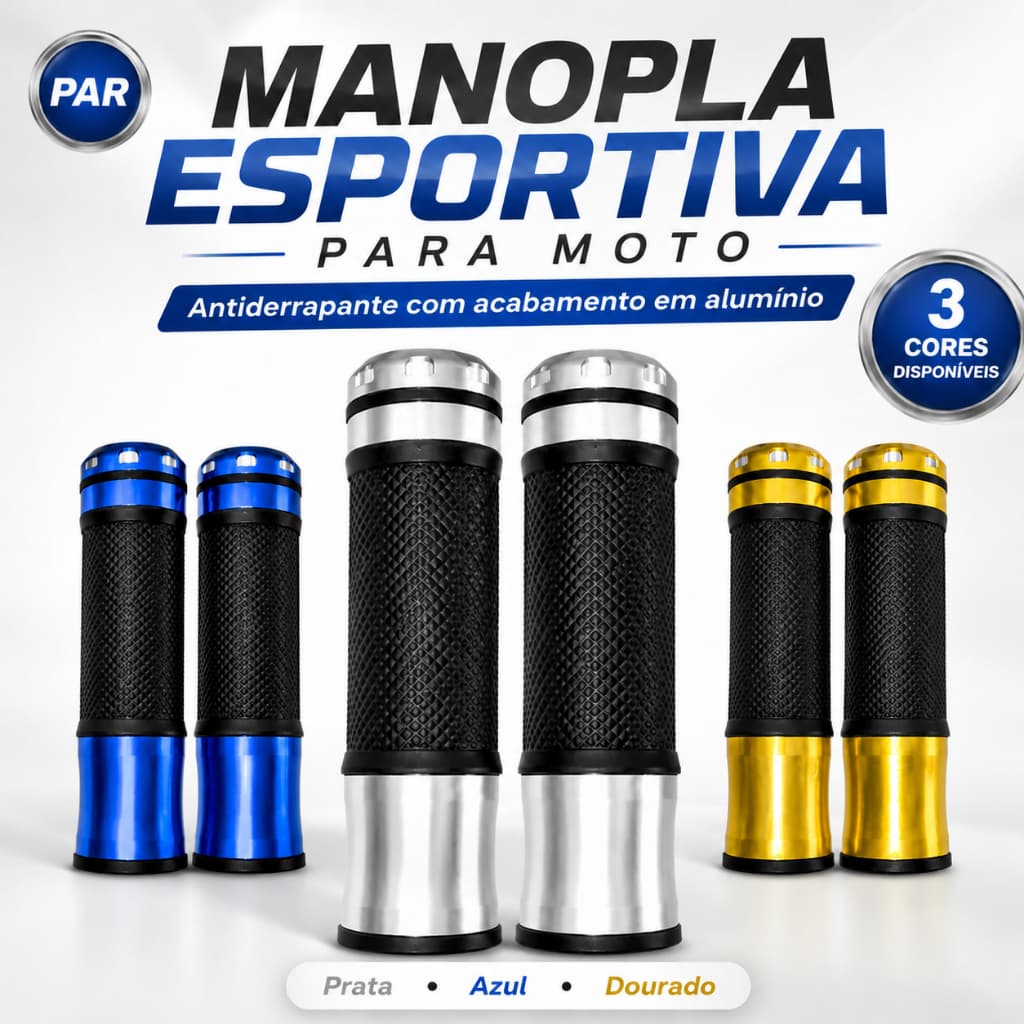 Par Manopla Esportiva para Moto Guidão Universal Antiderrapante Alumínio Borracha 3 Cores