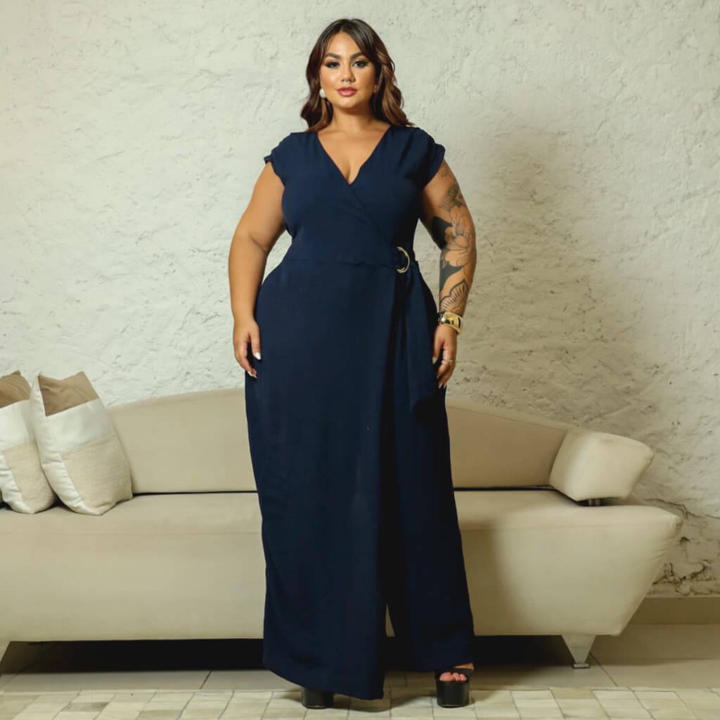 Macacão Curvy Saia Longo Feminino Casual Plus Size Confortável Elegante Sofisticado
