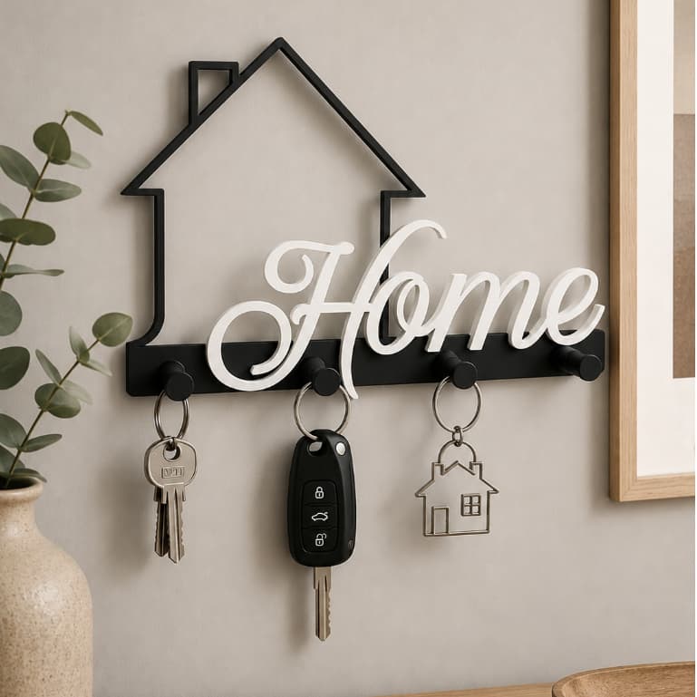 Porta Chaves Decorativo com 4 Ganchos | Home em 3D | Design Moderno e Minimalista