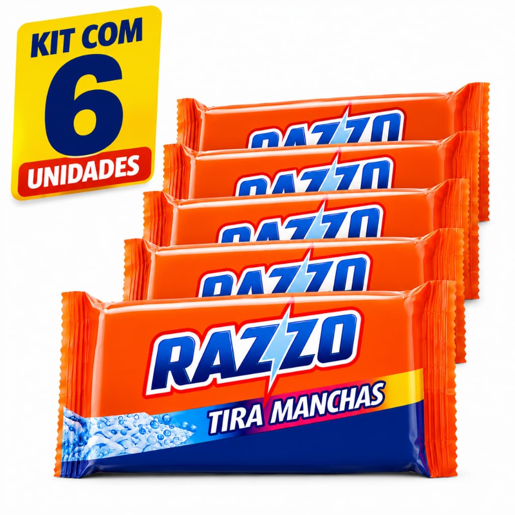 Kit 6 Sabão Tira Mancha 150g Glicerinado Tira Manchas Dificieis Razzo