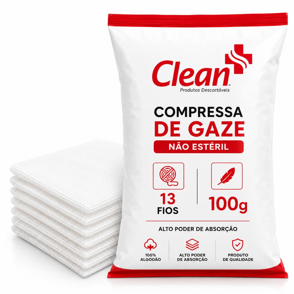 Compressa De Gaze 13 Fios 100g Não Estéril 100% Algodão Alta Absorção Clean