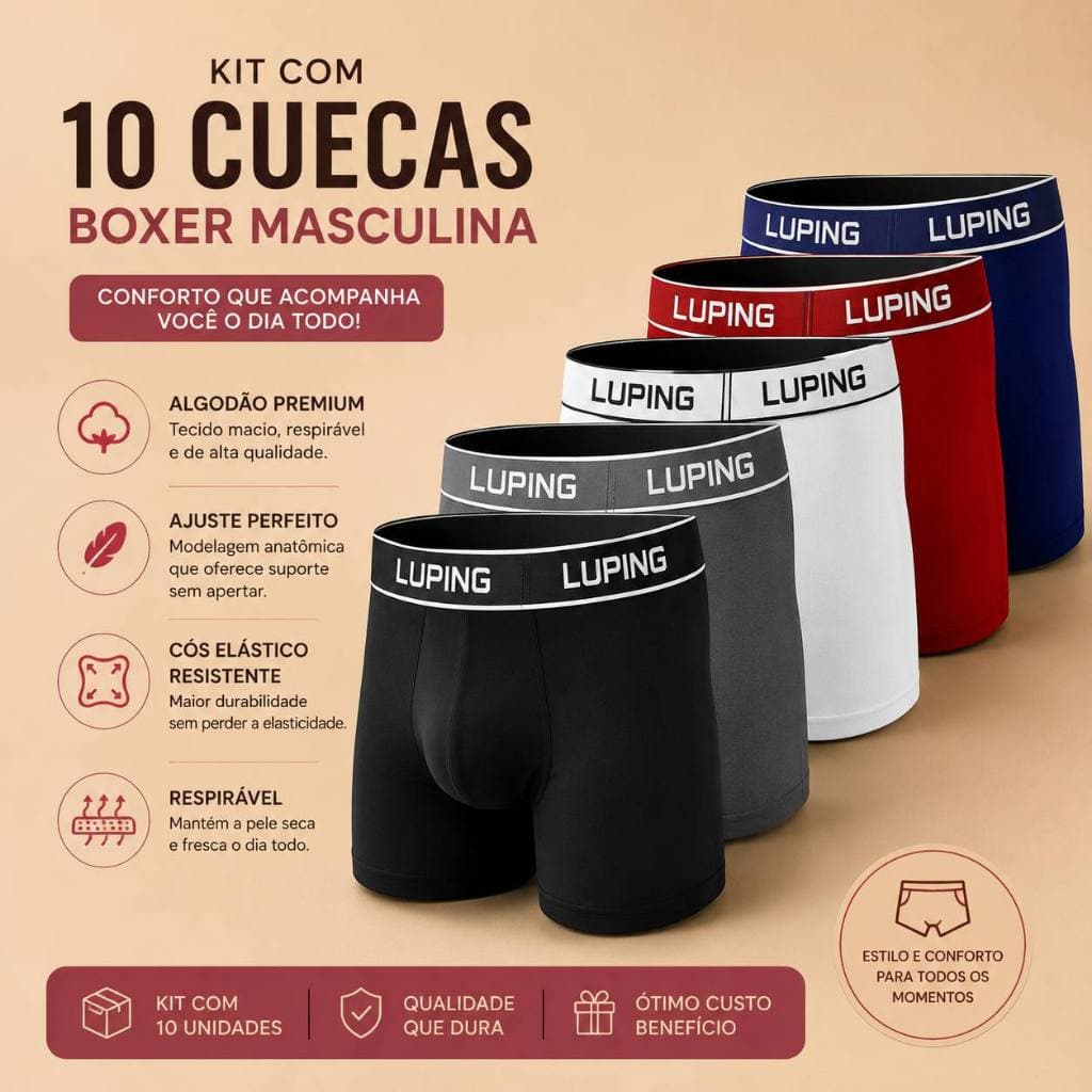 Kit Com 5 ou 10 Cuecas Masculina Boxer Adulto Microfibra Forro 100% Algodão