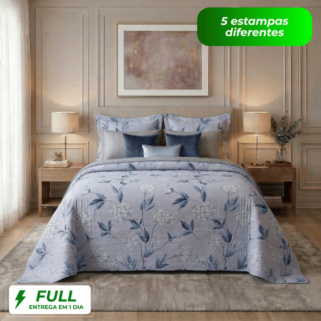 Kit Colcha Cobre-Leito Queen 3 Peças Dupla Face Boutis 2,60x2,40m Matelado Microfibra para Quarto