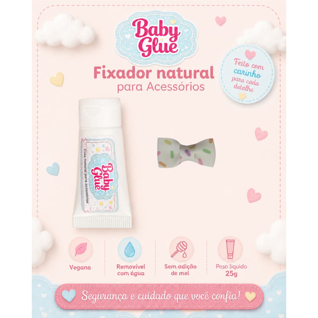 Baby Glue Cola para Laço de Bebê + Laço Confeitos Coloridos para Recém-Nascida e Bebê Sem Cabelo