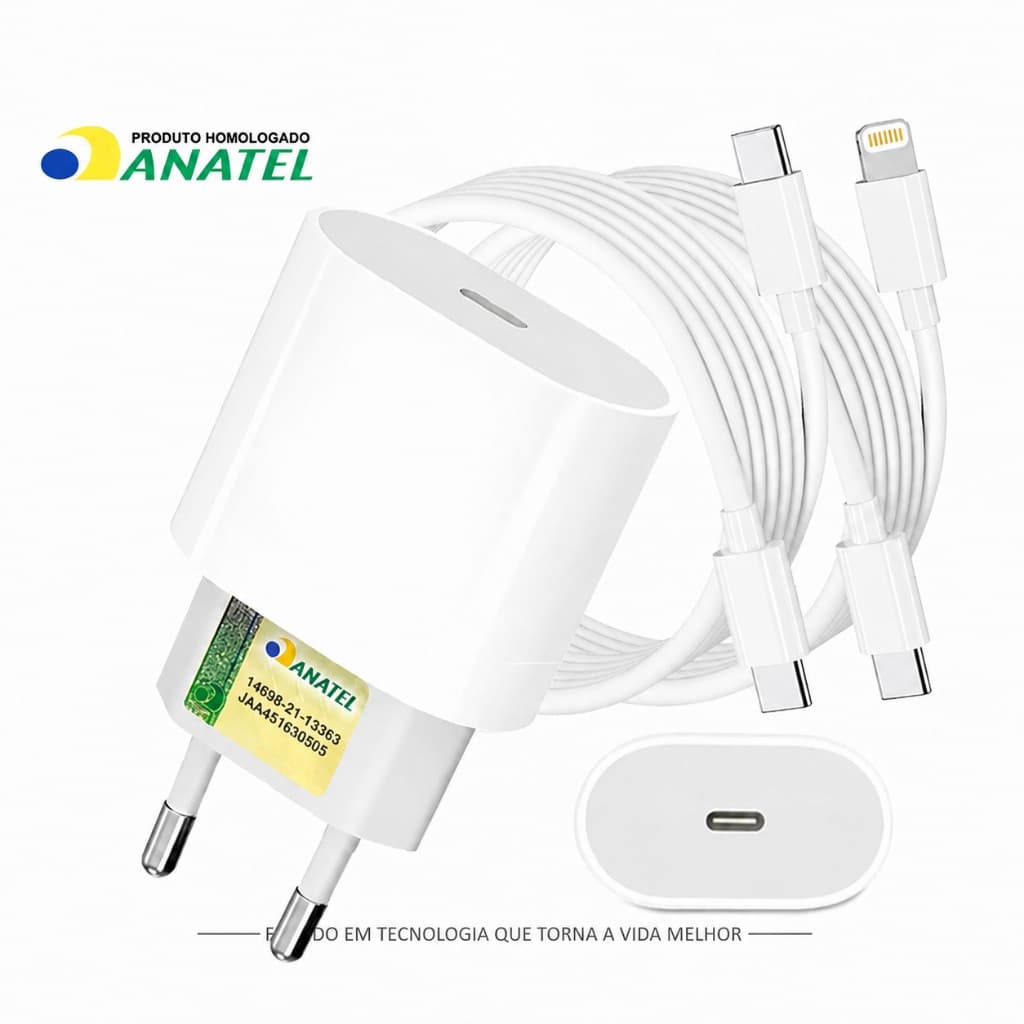 Carregador De iPhone Fonte com Cabo Carregamento Rápido 1m PD 25w Lightning