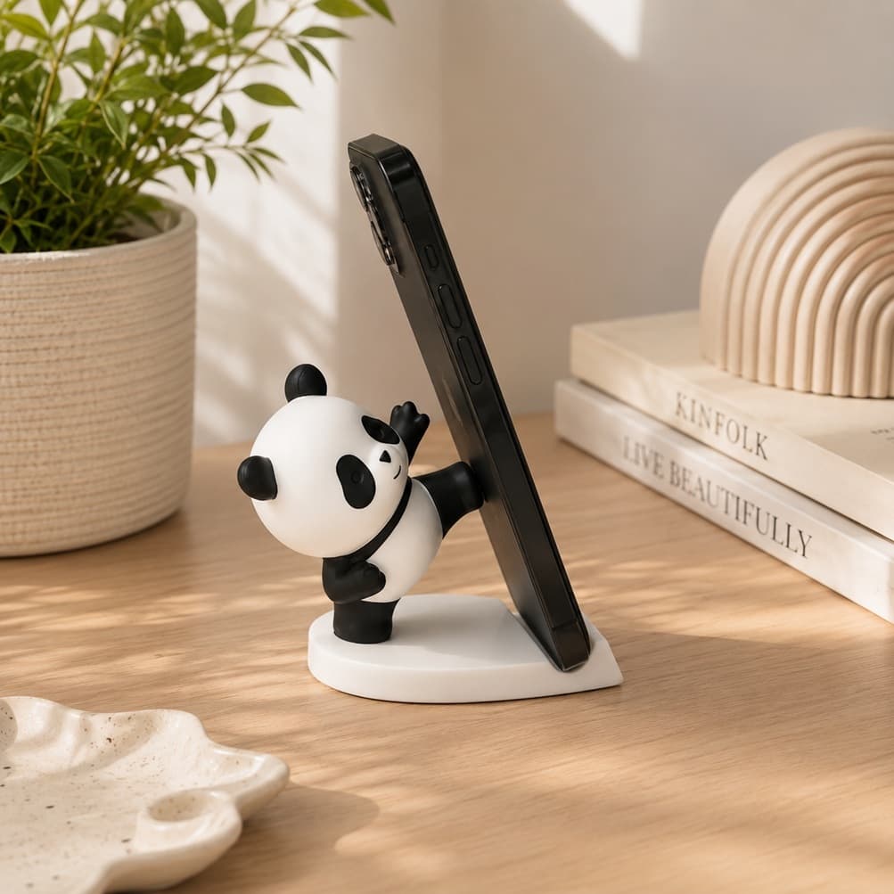 Suporte Apoio Para Celular Panda Em Resina Mesa Escritório Presente Fofo Decorativo