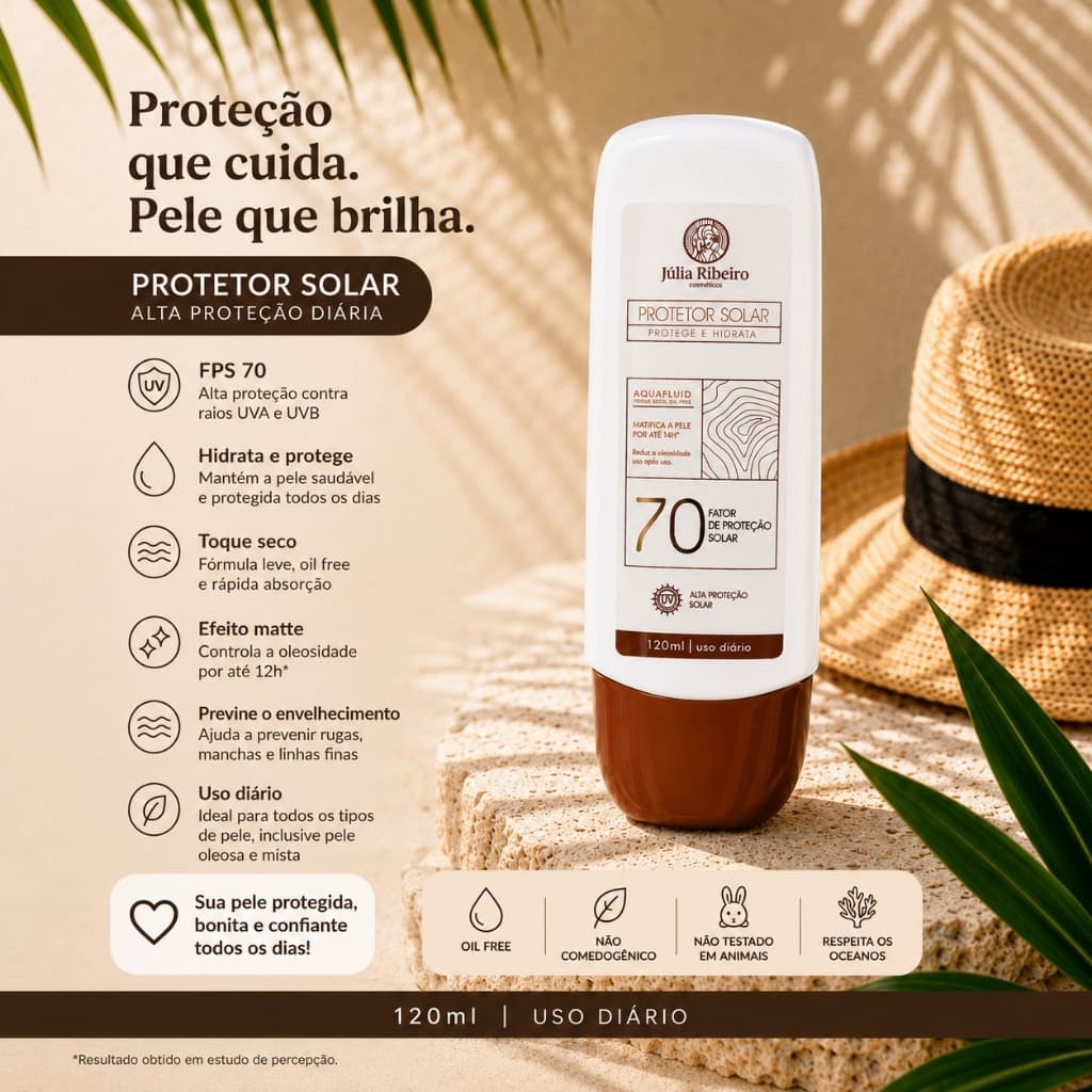 Protetor Solar FPS70 120ml | Toque seco | Uso diario