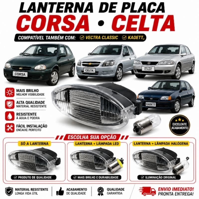 Lanterna Luz de Placa Celta Corsa Classic Kadett Vectra com LED ou Halógena Escolha o Kit